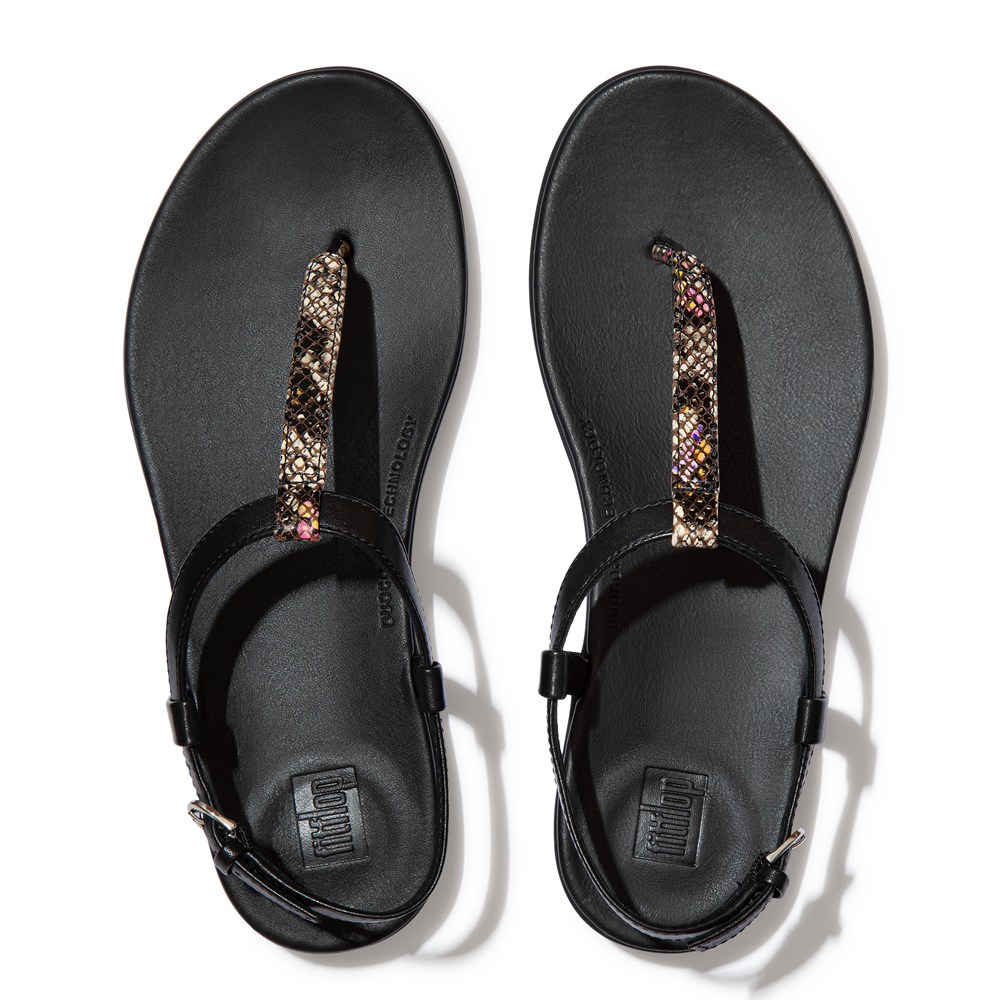 Fitflop Womens Sandals Black - Tia Snake Print Leather Back-strap - EU7682594